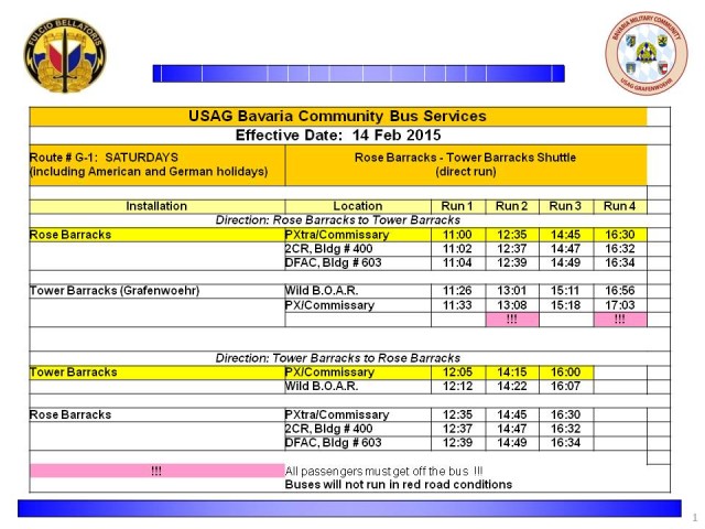 Weekend bus services