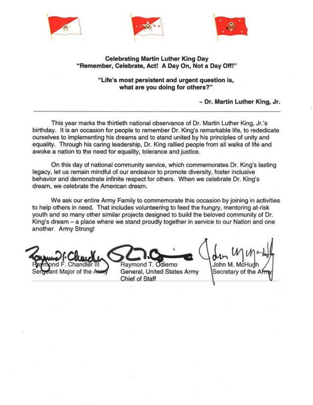 2015 Martin Luther King, Jr. Day Tri-Signed Letter