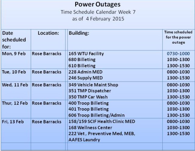 Rose Barracks power outages