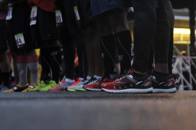 Running shoes line up