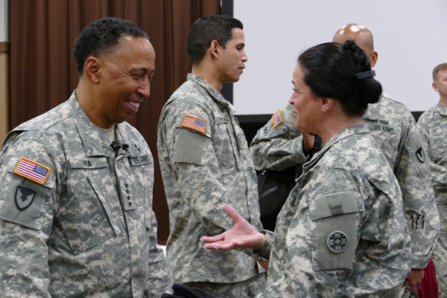 Gen. Via speaks with logistics officer