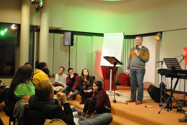 Chaplain (Maj.) Eric Dean leads discussion