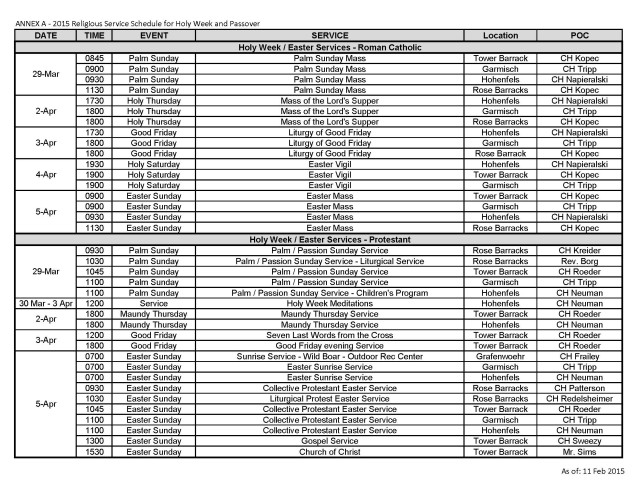 Holy Week on post services