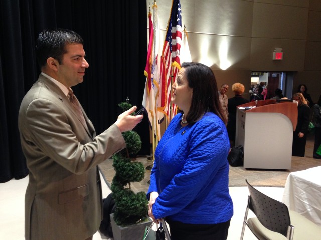 The Honorable Katherine Hammack speaks to the news media.