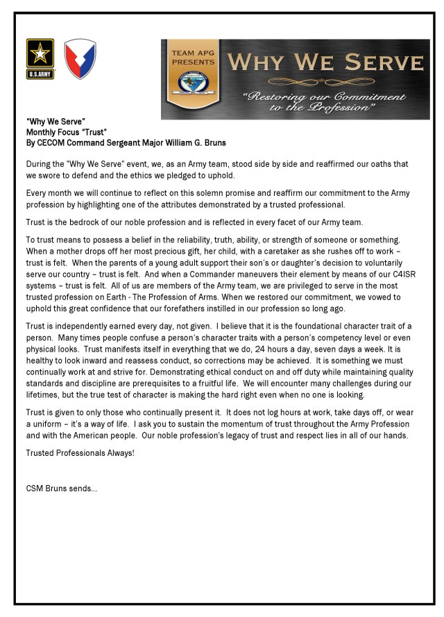 "Why We Serve" Monthly Focus "Trust"