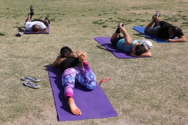 Army Trials track athletes participate in yoga