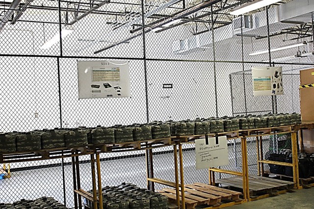 C-IED equipment tagged, stored and ready for disposition to soldiers.