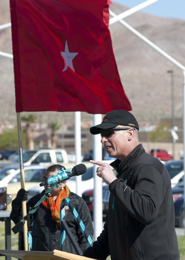 Brig. Gen. Joseph Martin speaks at the 2015 Fort Irwin Denim Day Walk