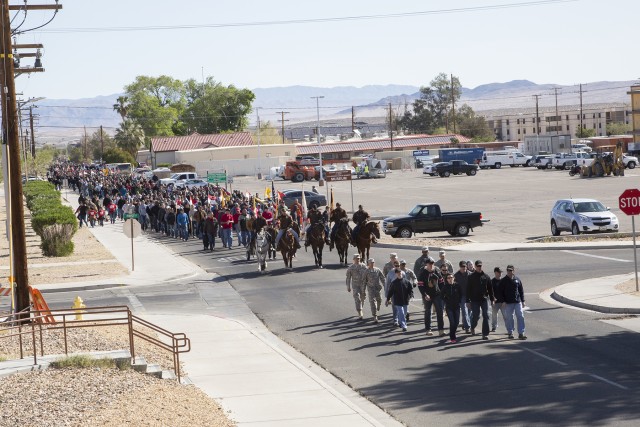 The Denim Day formation walks on Fort Irwin