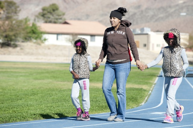 Mom and daughters participate in 2015 Fort Irwin Denim Day Walk