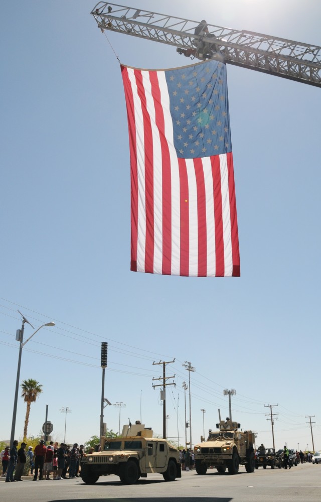 American flag over the parade route
