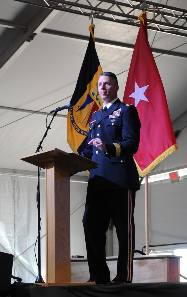 Brigadier Gen. Joseph Martin, commander of the National Training Center and Fort Irwin, speaks at ceremony
