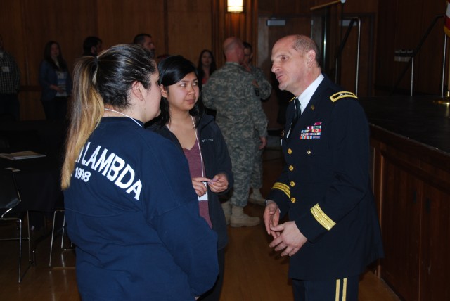 Maj. Gen. Paul Benenati, First Army deputy general for support meets with students at University of Iowa Sexual Prevention Summit April 22, 2015