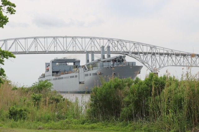 USNS Mendonca passes under MLK Jr. Bridge at Port Arthur, Texas