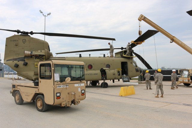 25th ID Chinook helicopter reassembled for flight.