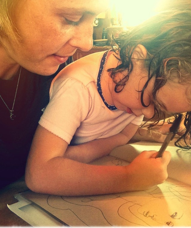 Mica Hendricks and her daughter Myla collaborate on a sketch