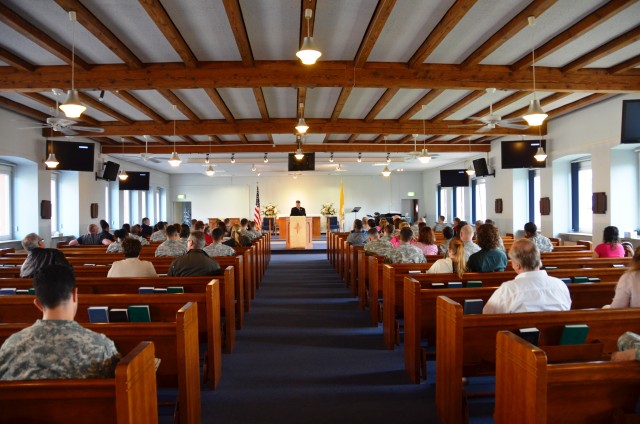 The archbishop of the Roman Catholic Archdiocese for the Military Services, USA, fills the chapel.