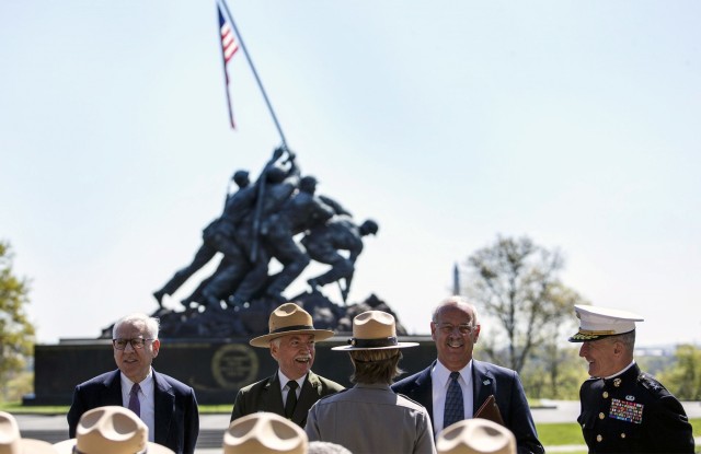 Marines react to Marine Corps War Memorial restoration