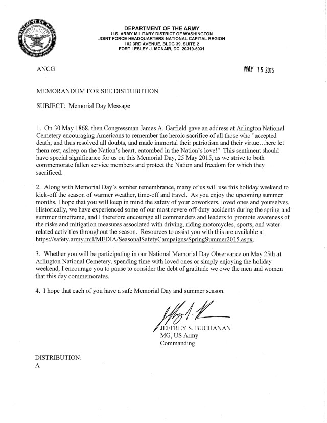 Memorial Day Message