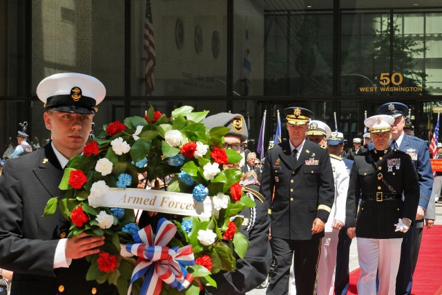 US Military senior leaders present the Armed Forces wreath during Memorial Day