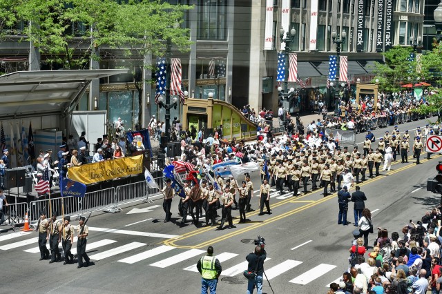 Thousands of JROTC cadets march during Chicago Memorial Day parade
