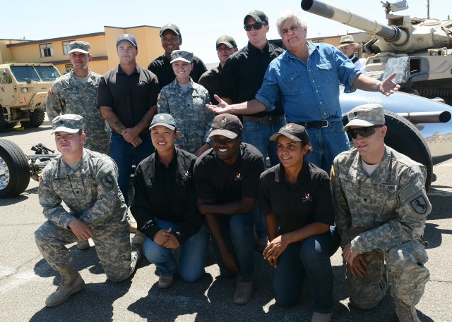 Soldiers of the 11th Armored Cavalry Regiment and its Horse Detachment with Jay Leno
