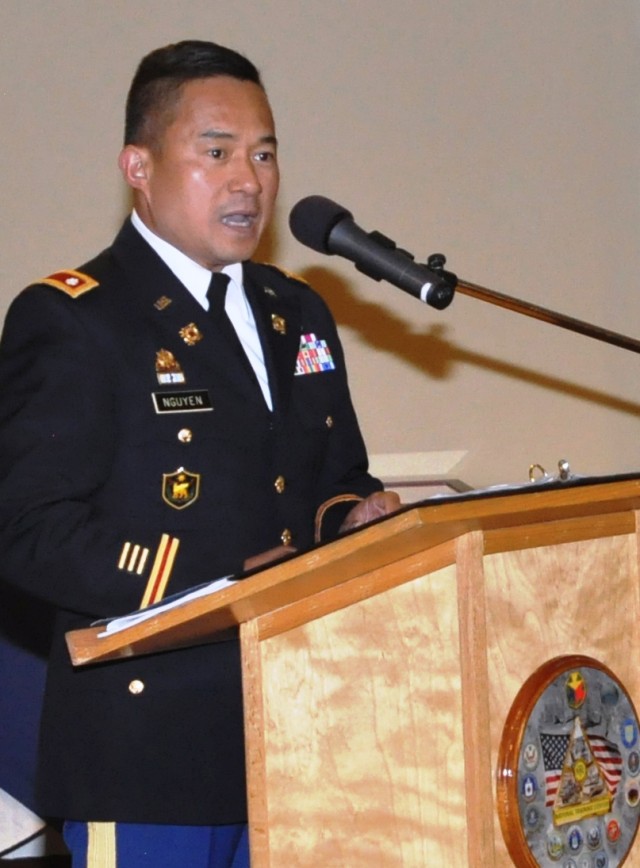 Lt. Col. Thomas Nguyen speaks at Asian-American Pacific Islander Heritage celebration