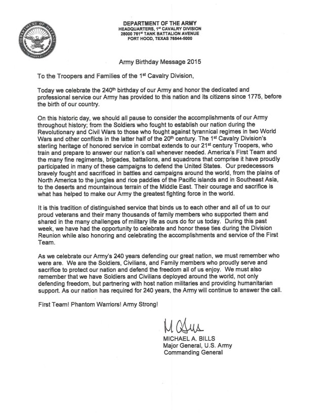 Army Birthday Letter