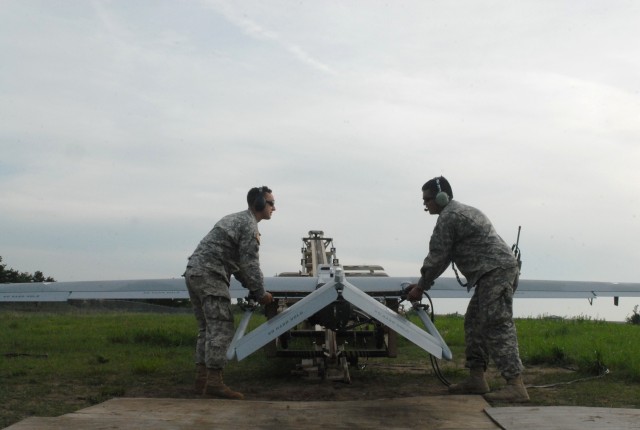 Soldiers prepare to launch Shadow UAV