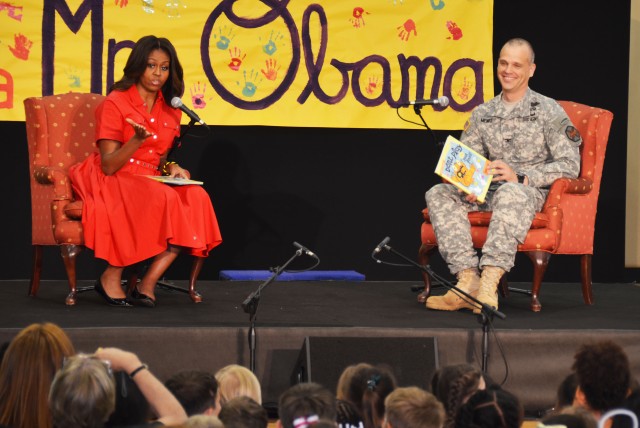 First Lady and USAG Vicenza Commander entertain children during book reading