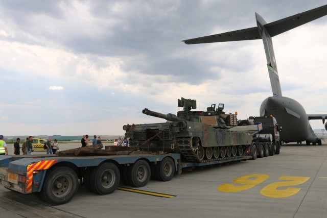US tanks flown across Europe for training