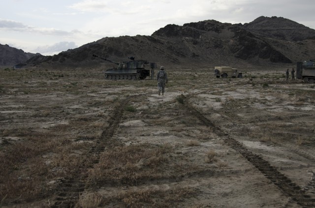 The tread prints of an M109A6