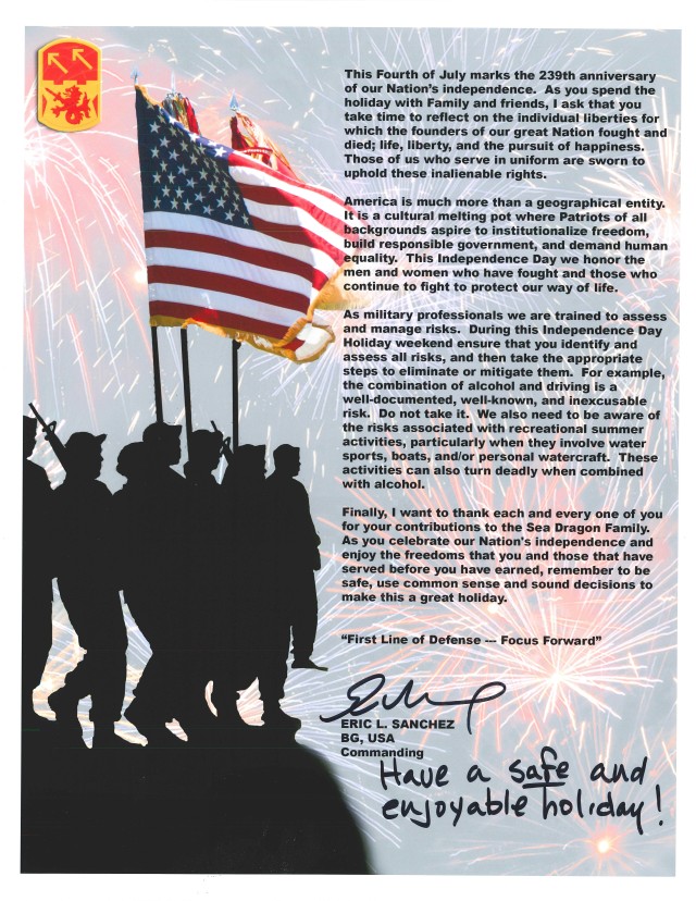 BG Eric L. Sanchez's Independence Day Safety Message