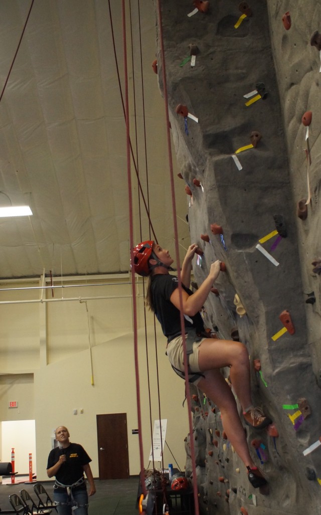 Rock wall climbing at The Box at Fort Irwin Resiliency Center