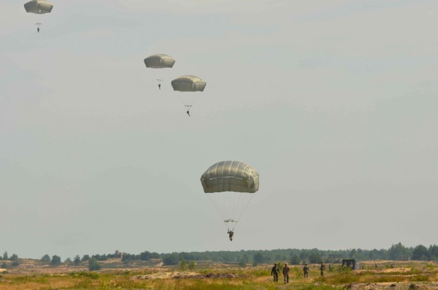 Paratroopers drop over Nowa Deba, Poland