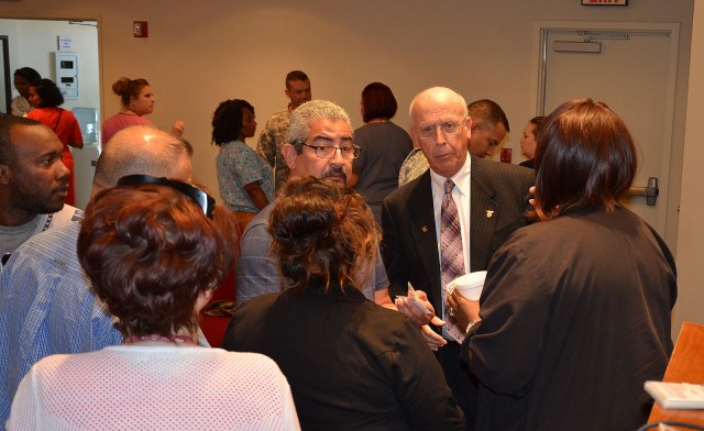 AMEDD Civilian Corps Chief Stevens addresses civilian concerns at Ft. Irwin town hall.