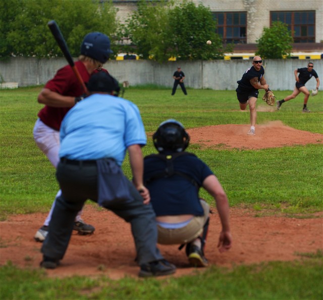 US Soldiers play Latvian National Baseball Team in esprit de corps game