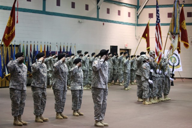 597th Trans. Bde troops stand at attention