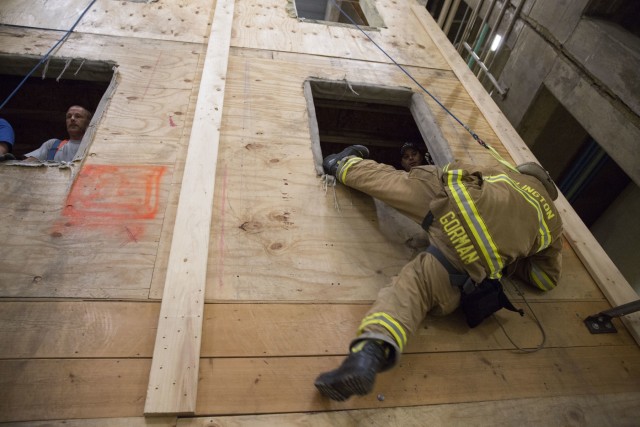 The training showed firefighters how to properly use a new personal escape system that allows them to independently escape from a burning structure.