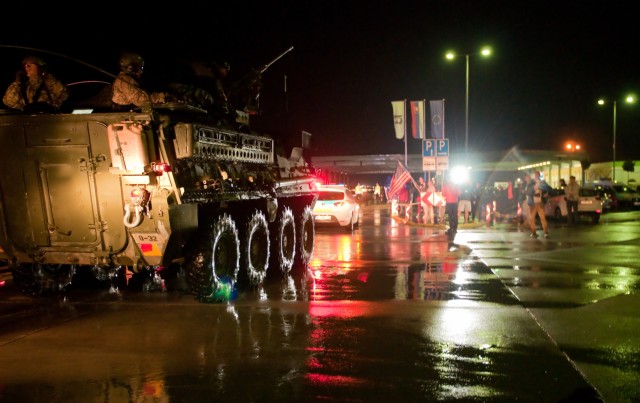 Stryker Soldiers cross into the Slovak Rep. during Exercise Dragoon Crossing