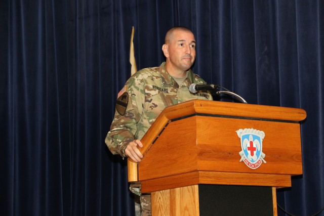 Command Sgt. Major Stoddard speaks to the RHC-P Best Medics