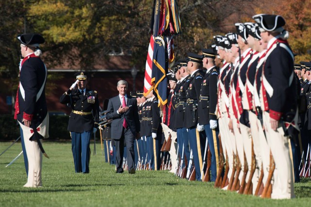 21st Secretary of the Army Hon. John M. McHugh reviews troops from the U.S. Army's Old Guard, Ft. Myer, Va. October 23.