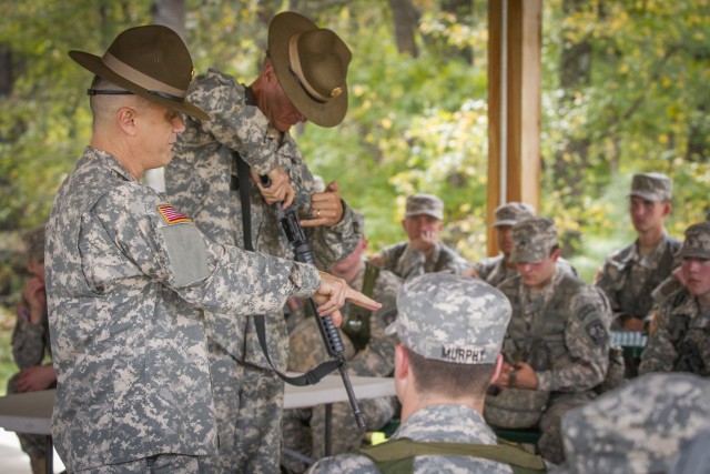 Drill sergeants teach basic marksmanship to ROTC cadets