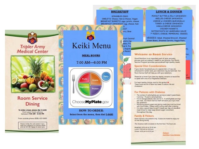 Adult and keiki rooms service menus