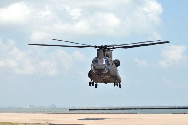 Chinook hovers over CCAD flight line