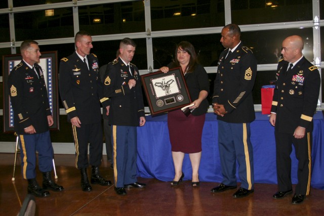 Blanchfield Army Community Hospital medic Staff Sgt. Travis Lander was honored at the 6th Annual Angels of the Battlefield ceremony Oct. 29, at the Wilma Rudolph Events Center in Clarksville, Tenn.
