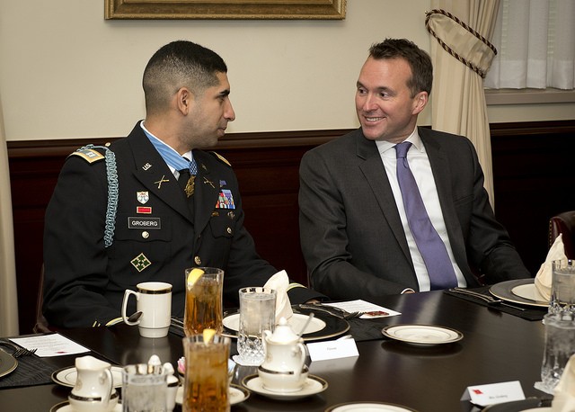 Acting Secretary of the Army Hon. Eric Fanning has lunch with Medal of Honor recipient Capt. Groberg