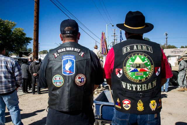 Tim Garcia (right) a former Blackhorse Soldier and his son, Ryan Garcia (left), Army Veteran in Operation Iraqi Freedom  honored fellow Veterans