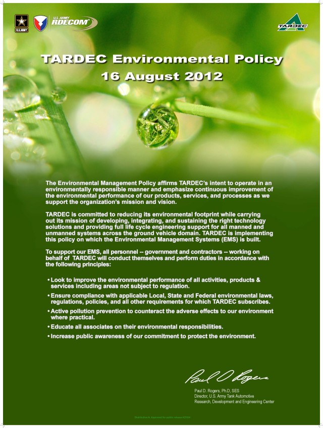 TARDEC Environmental Policy