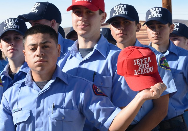 Fire Explorer Capt. Vincent Sanchez, of Fire Explorer post 955 in Upland, Calif., shows his Inland Empire Fire Explorer Academy cap